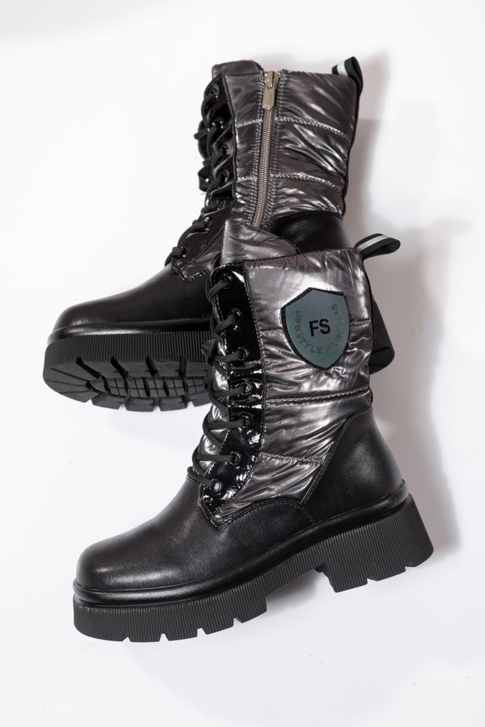 Szőrme csizma lányoknak szürke öko bőrből készült Despina #23118