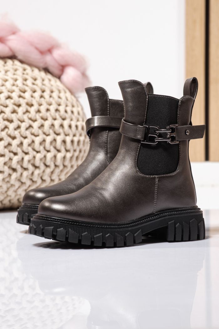 Szőrme csizma lányoknak szürke öko bőrből készült Sara #23105