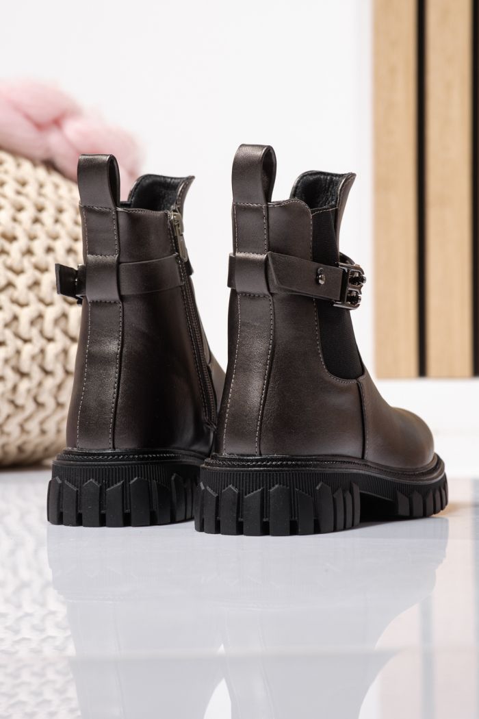 Szőrme csizma lányoknak szürke öko bőrből készült Sara #23105