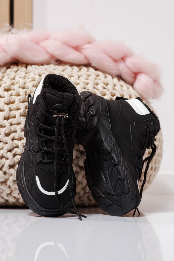 Gyermek fekete szőrme csizma ekológikus bőrből Aris #23170