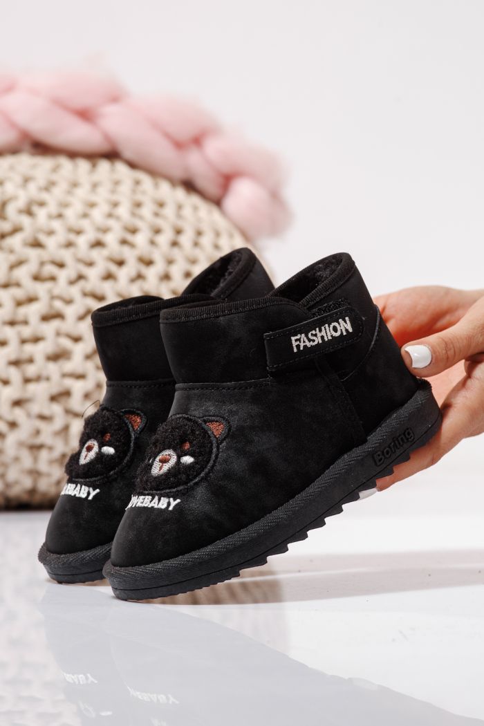 Szőrme csizma lányoknak fekete öko bőrből készült Julieta #23151