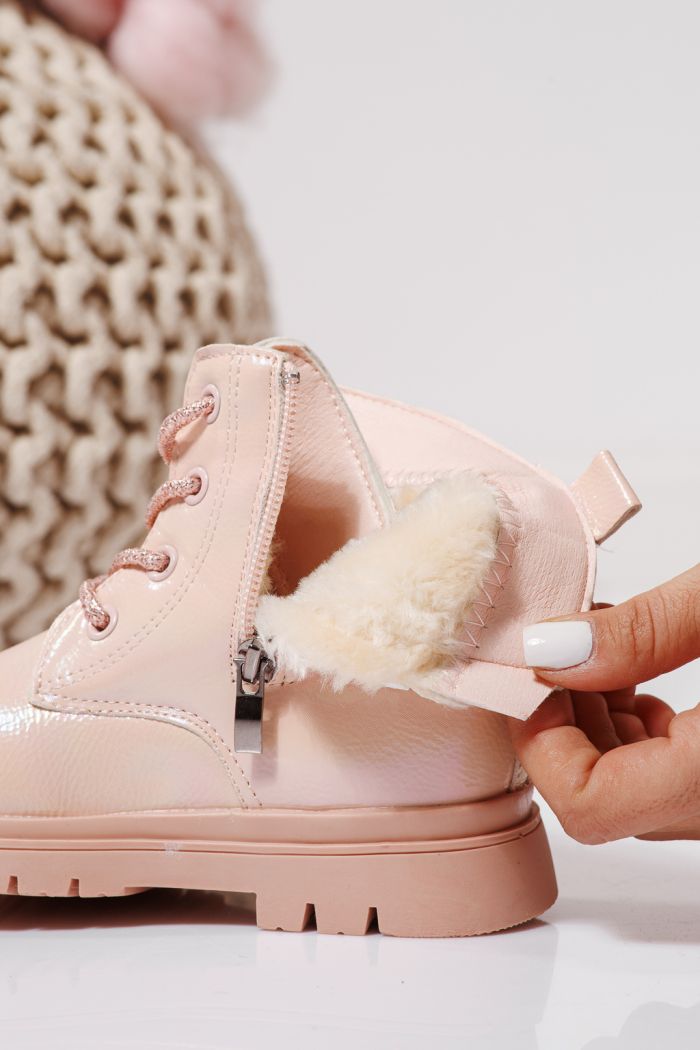 Szőrme csizma lányoknak Rózsaszín öko bőrből készült Melania #23142
