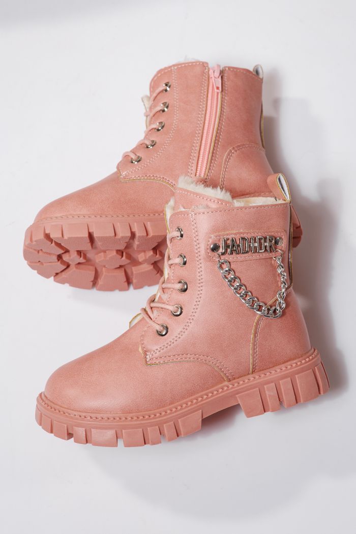 Szőrme csizma lányoknak Rózsaszín öko bőrből készült Xenia #23149