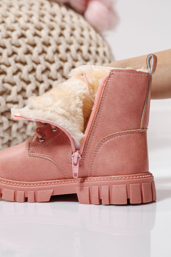 Szőrme csizma lányoknak Rózsaszín öko bőrből készült Xenia #23149