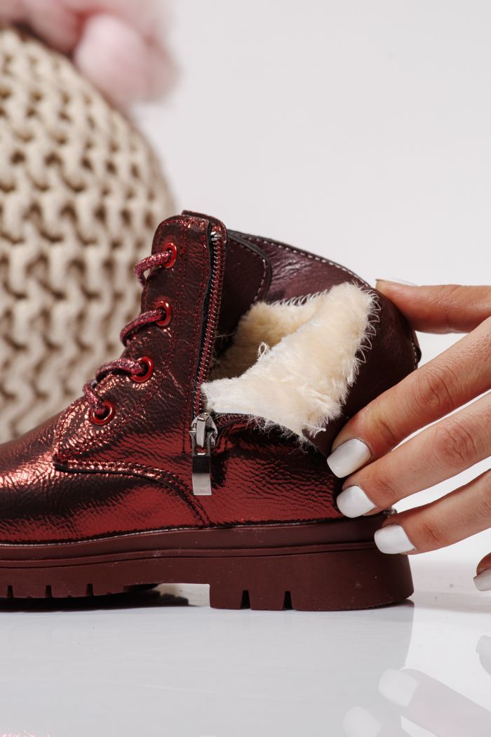 Szőrme csizma lányoknak Piros öko bőrből készült Melania #23143