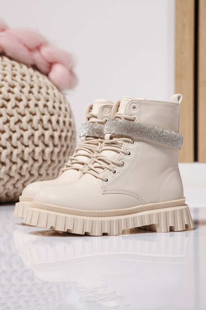 Szőrme csizma lányoknak bézs öko bőrből készült Dora #23121