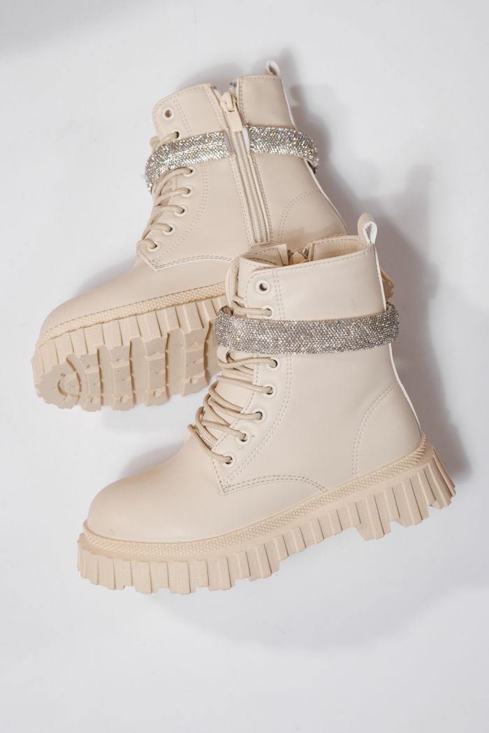 Szőrme csizma lányoknak bézs öko bőrből készült Dora #23121