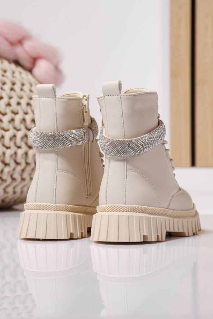 Szőrme csizma lányoknak bézs öko bőrből készült Dora #23121