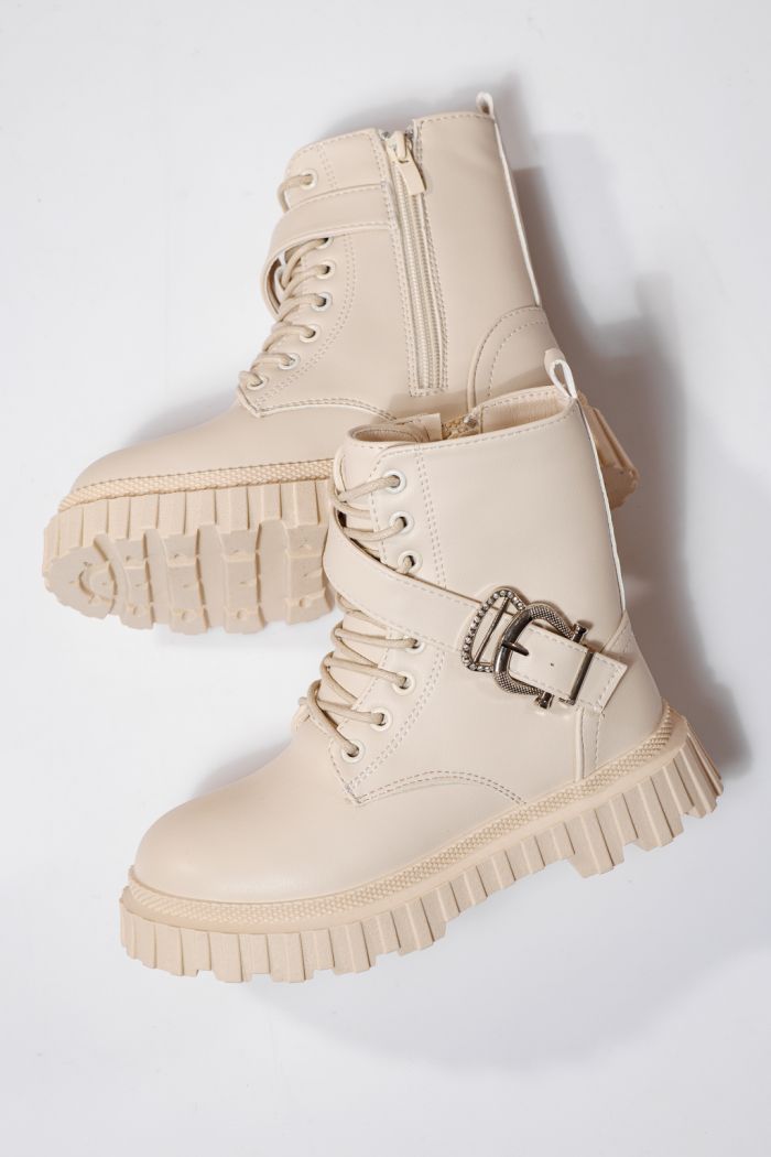 Szőrme csizma lányoknak bézs öko bőrből készült Edith #23123