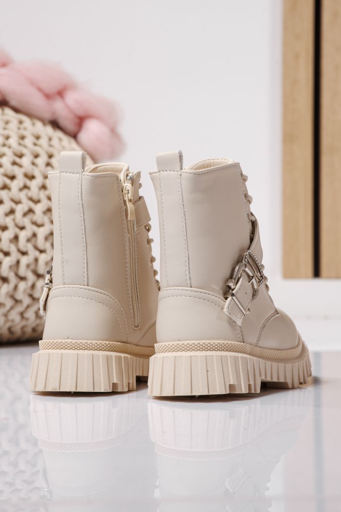 Szőrme csizma lányoknak bézs öko bőrből készült Edith #23123