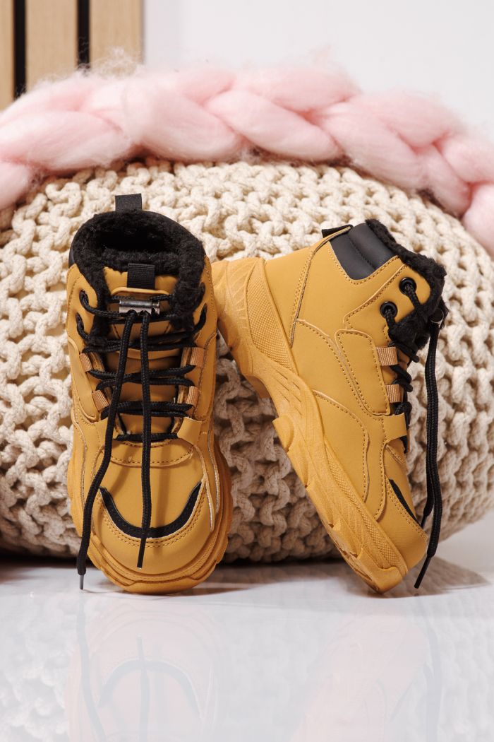 Gyerek csizma szőrme béléssel khaki öko bőrből készült Aris #23145