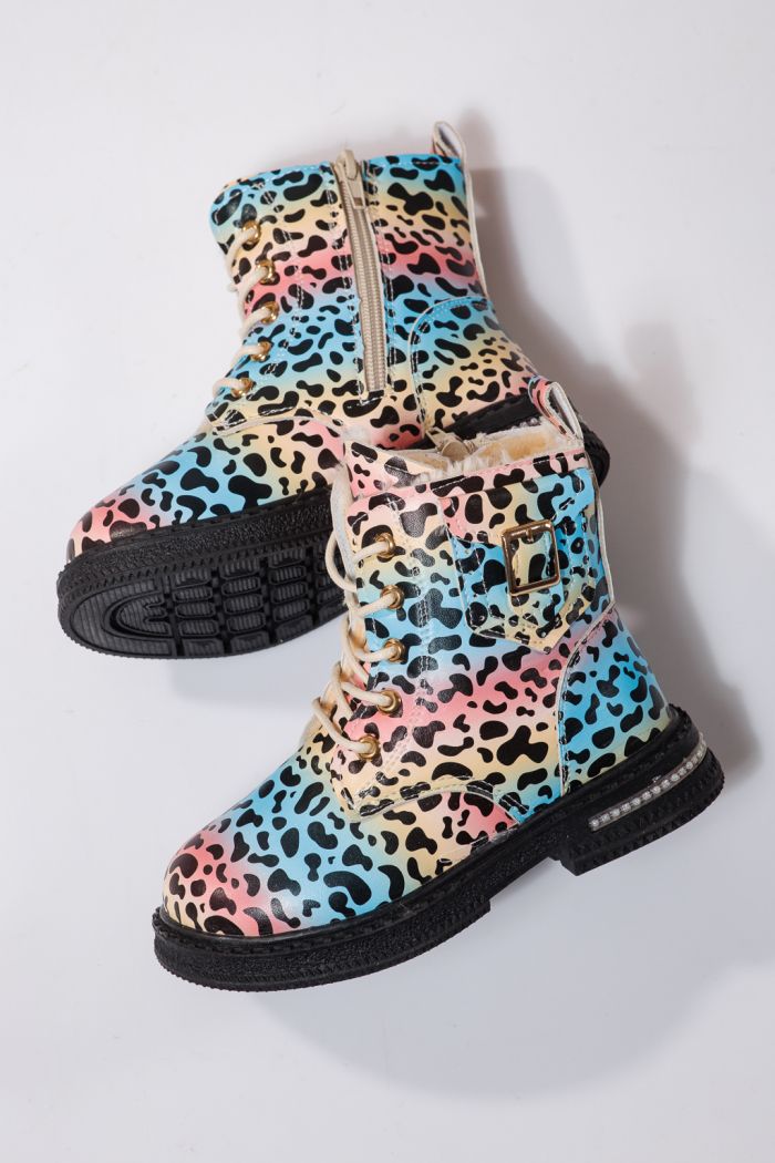 Szőrme csizma lányoknak kék öko bőrből készült Iris #23139