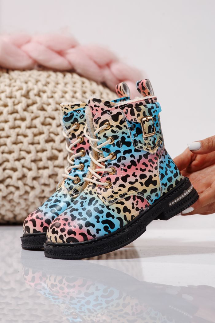 Szőrme csizma lányoknak kék öko bőrből készült Iris #23139