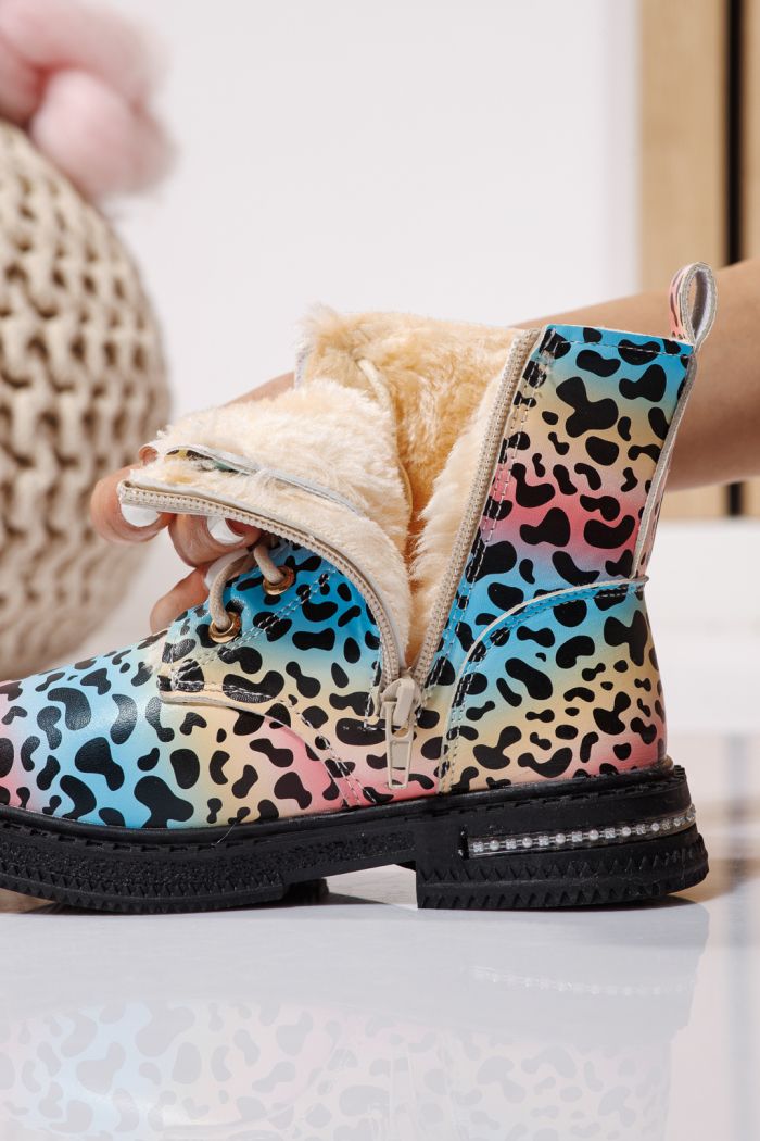 Szőrme csizma lányoknak kék öko bőrből készült Iris #23136