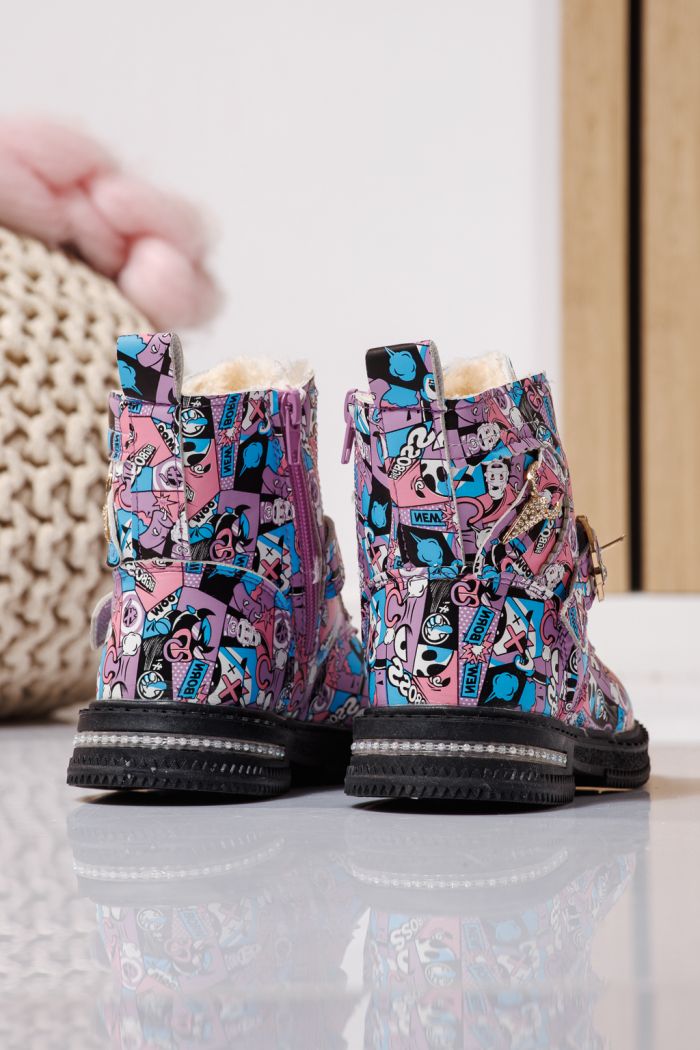 Szőrme csizma lányoknak mályvaszínű öko bőrből készült Eliza #23132