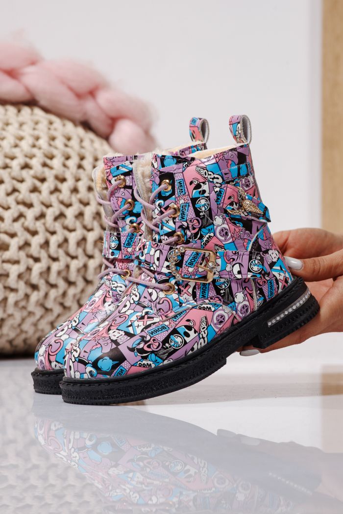 Szőrme csizma lányoknak mályvaszínű öko bőrből készült Eliza #23129