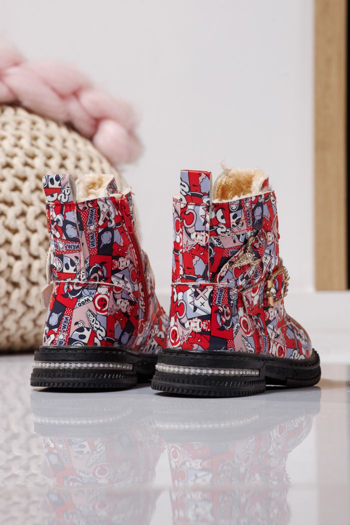 Szőrme csizma lányoknak Piros öko bőrből készült Eliza #23133