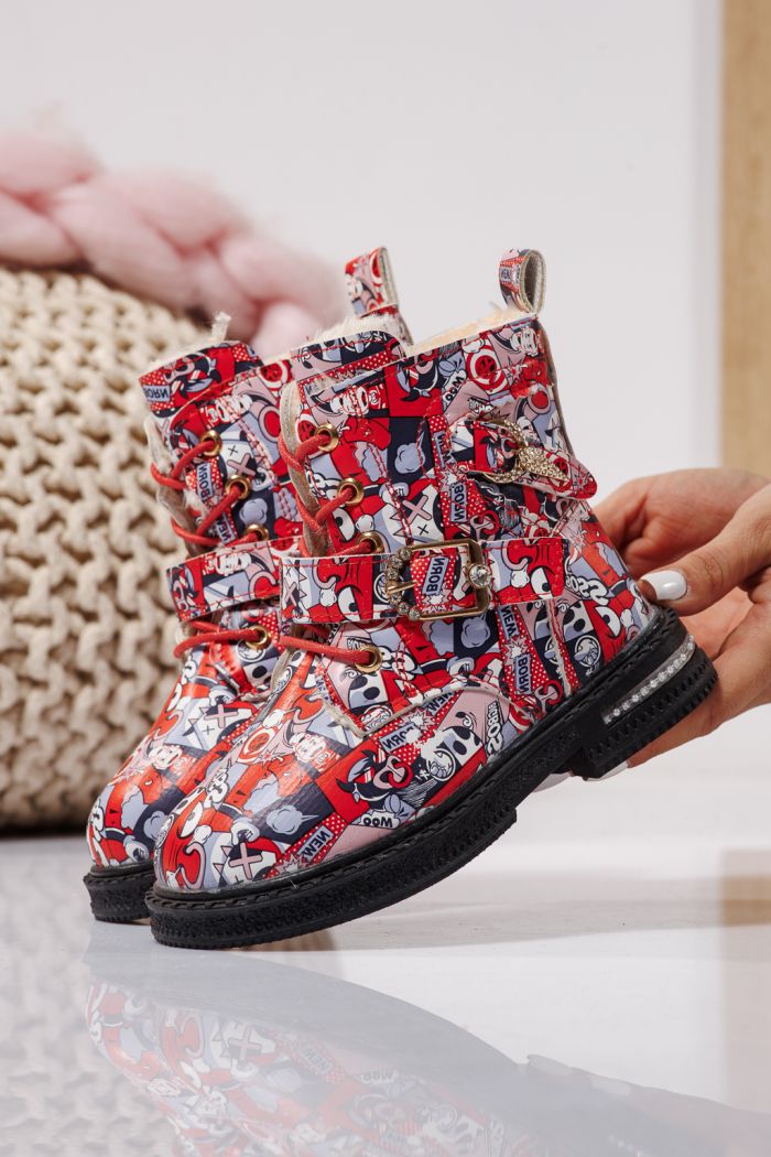 Szőrme csizma lányoknak Piros öko bőrből készült Eliza #23130