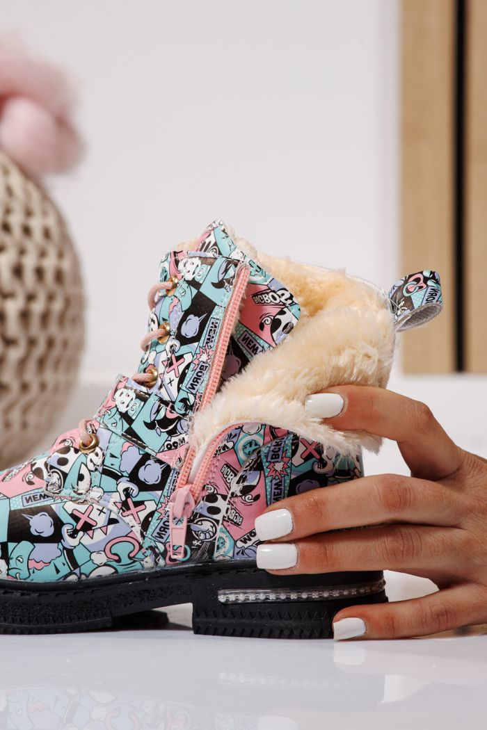 Szőrme csizma lányoknak Rózsaszín  öko bőrből készült Eliza #23128