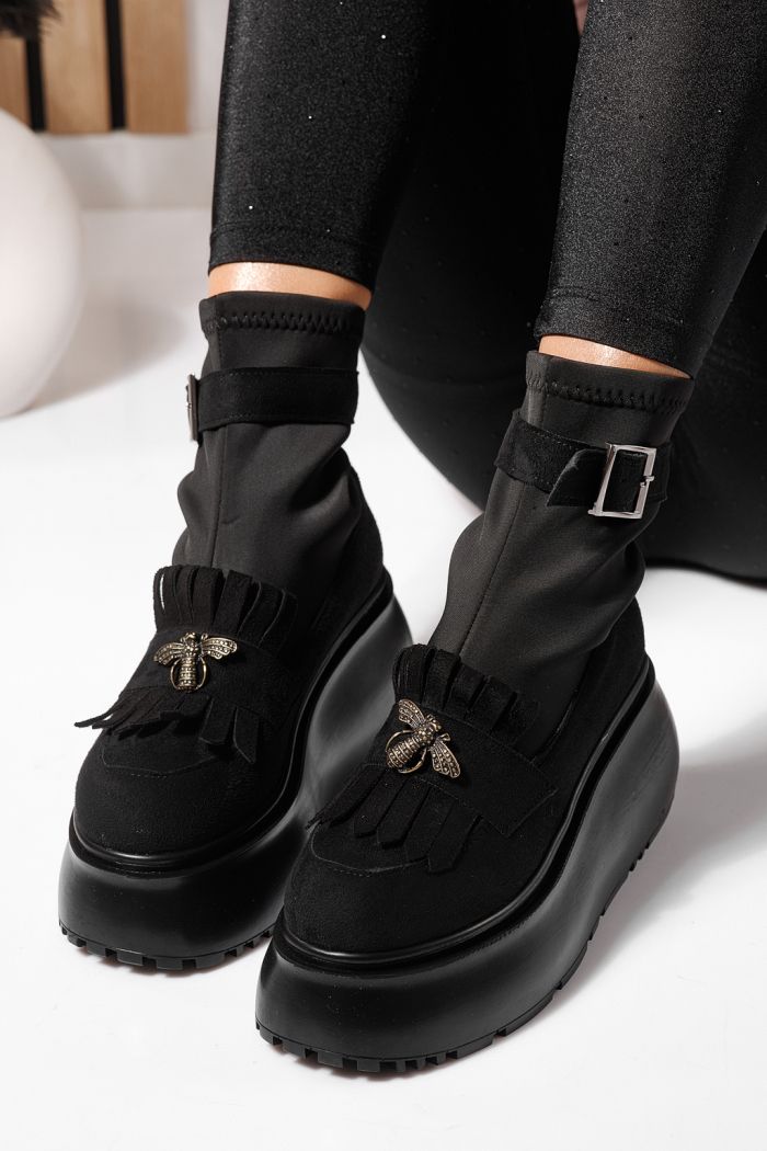 Női bélelt csizma fekete öko bőrből készült Venus #23160