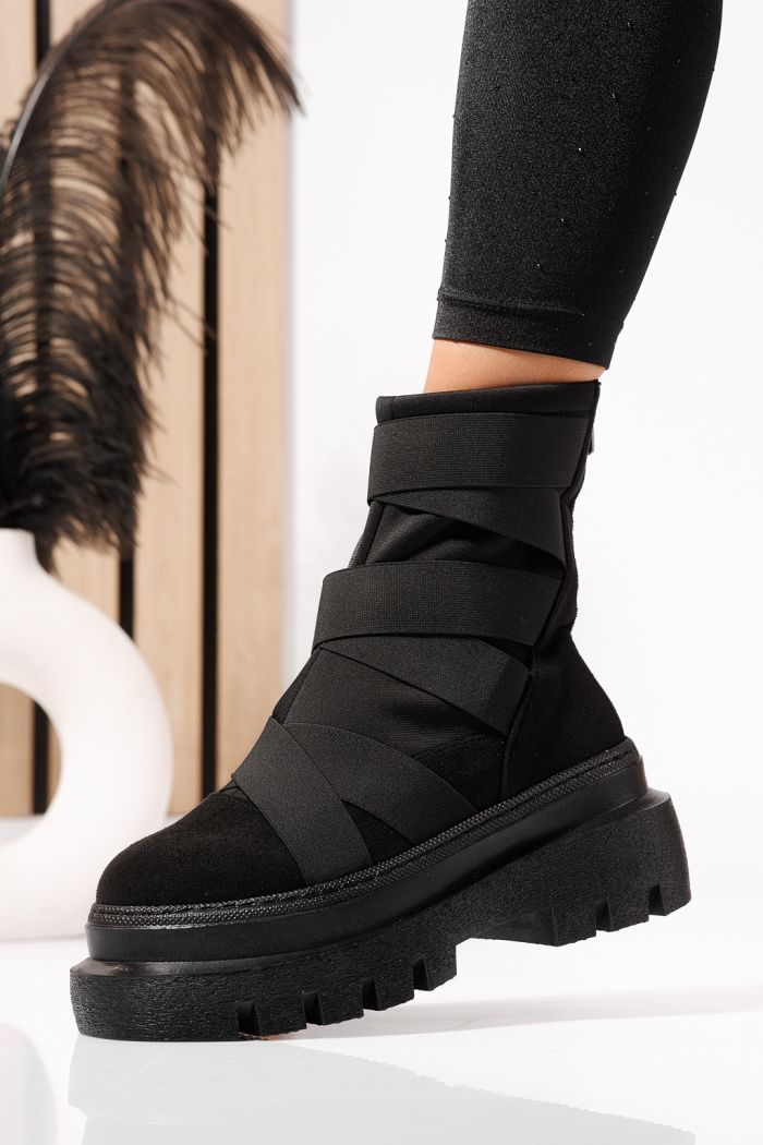 Női fekete, bélelt csizma ekológikus bőrből, velúr Julia #23177