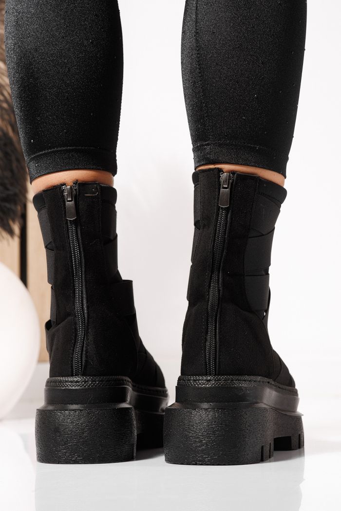 Női fekete, bélelt csizma ekológikus bőrből, velúr Julia #23177