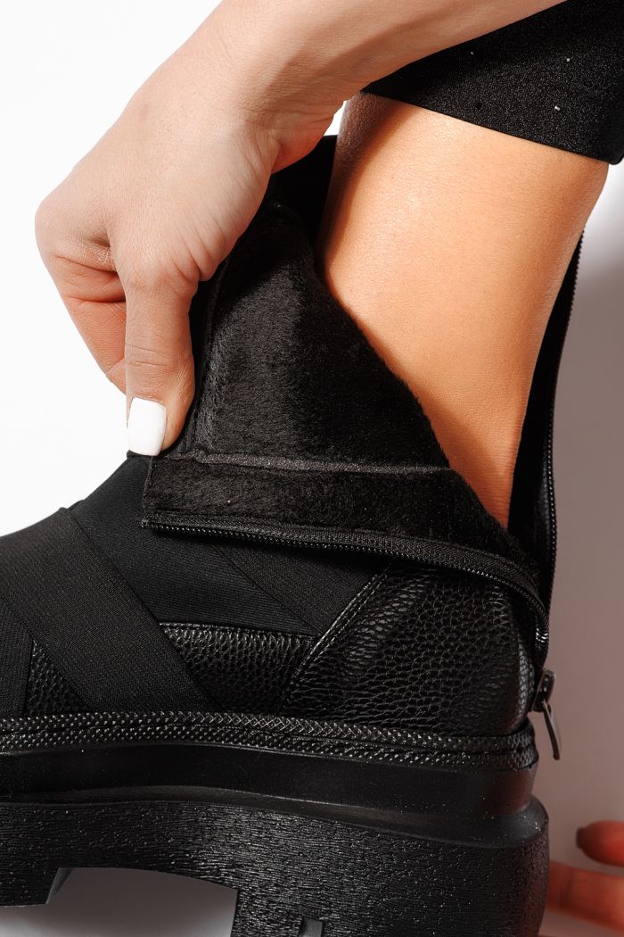 Női fekete, bélelt csizma ekológikus bőrből Julia #23176