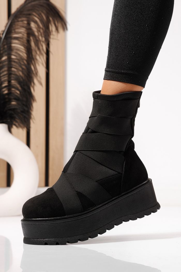 Női fekete, bélelt csizma ökológiai velúrból, Ellis #23172