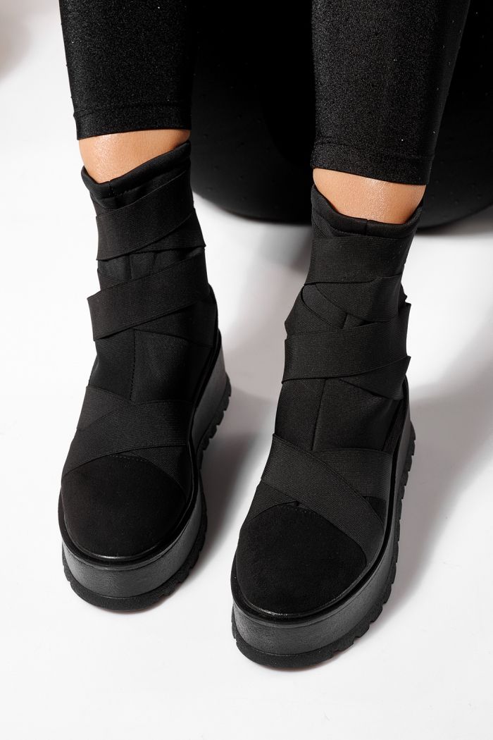 Női fekete, bélelt csizma ökológiai velúrból, Ellis #23172