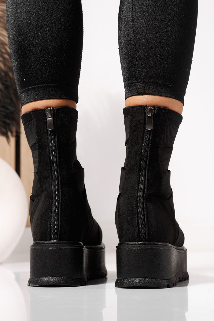 Női fekete, bélelt csizma ökológiai velúrból, Ellis #23172