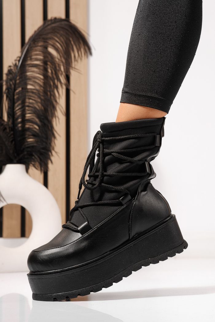 Női bélelt csizma fekete öko bőrből készült Yvette #23163