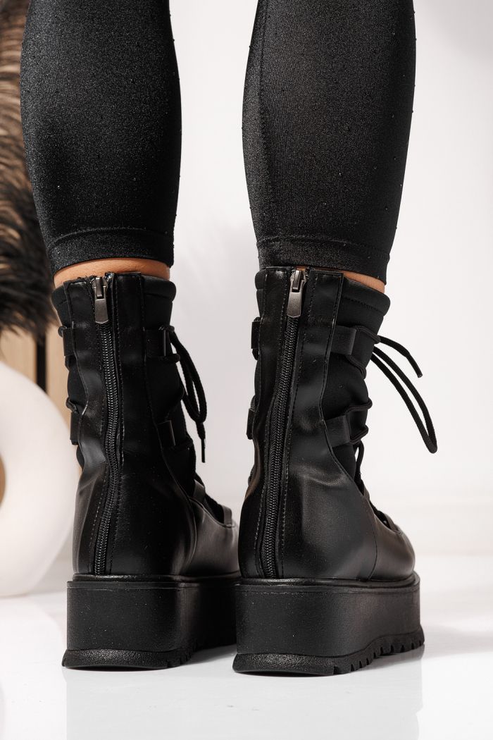 Női bélelt csizma fekete öko bőrből készült Yvette #23163