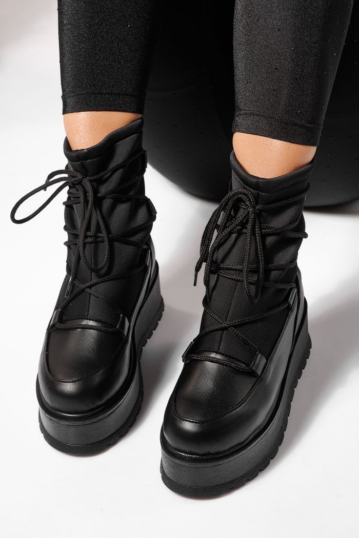 Női bélelt csizma fekete öko bőrből készült Yvette #23163