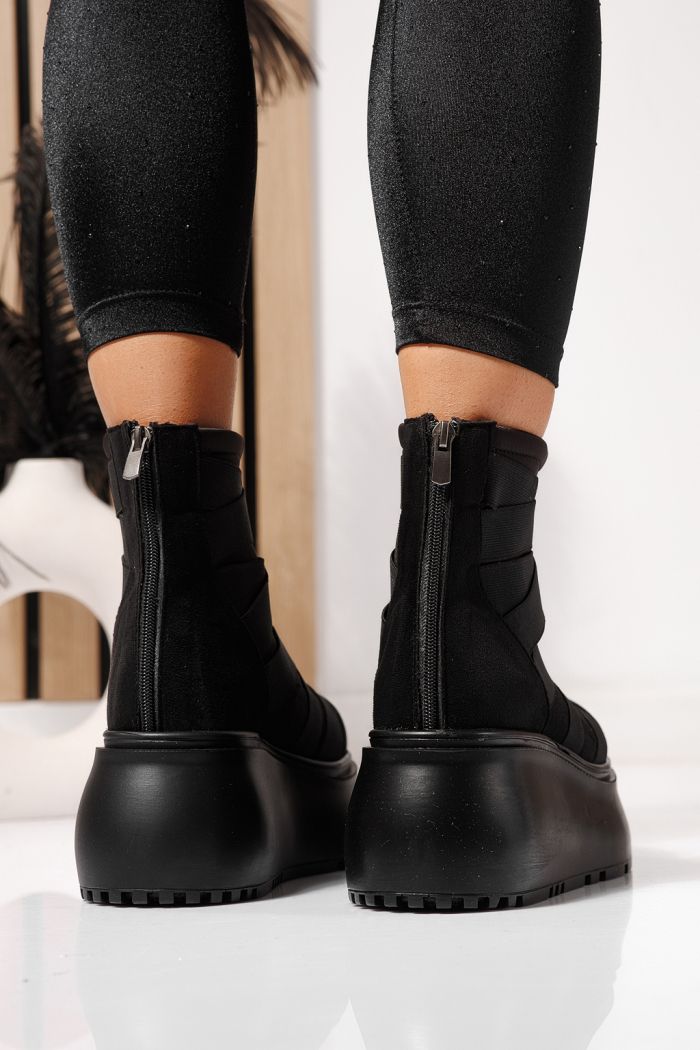 Női bélelt csizma fekete öko bőrből készült Ines #23166