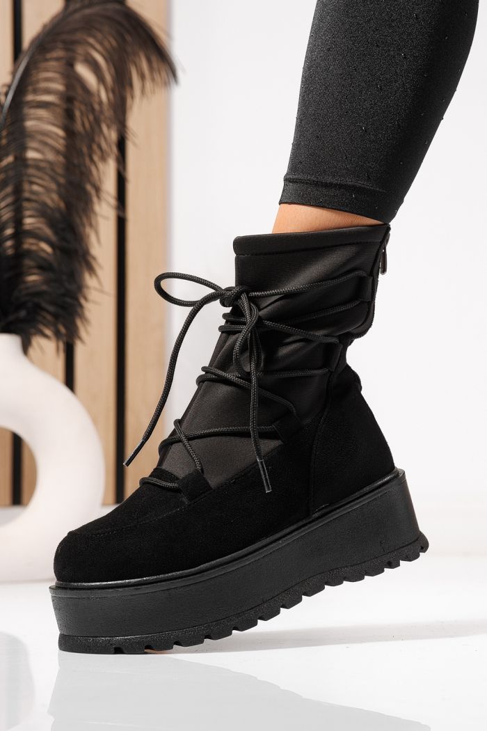 Női bélelt csizma fekete öko bőrből készült Yvette #23162