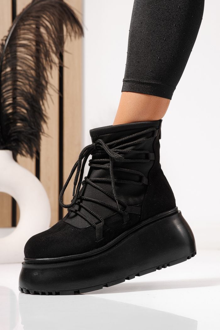 Női bélelt csizma fekete öko bőrből készült  szürked Ingrid #23165