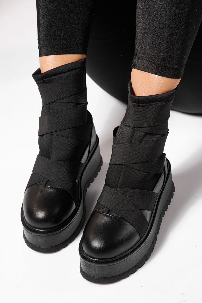 Női fekete, bélelt csizma ekológikus bőrből Ellis #23173