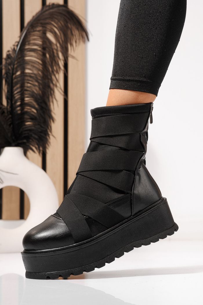 Női fekete, bélelt csizma ekológikus bőrből Ellis #23173