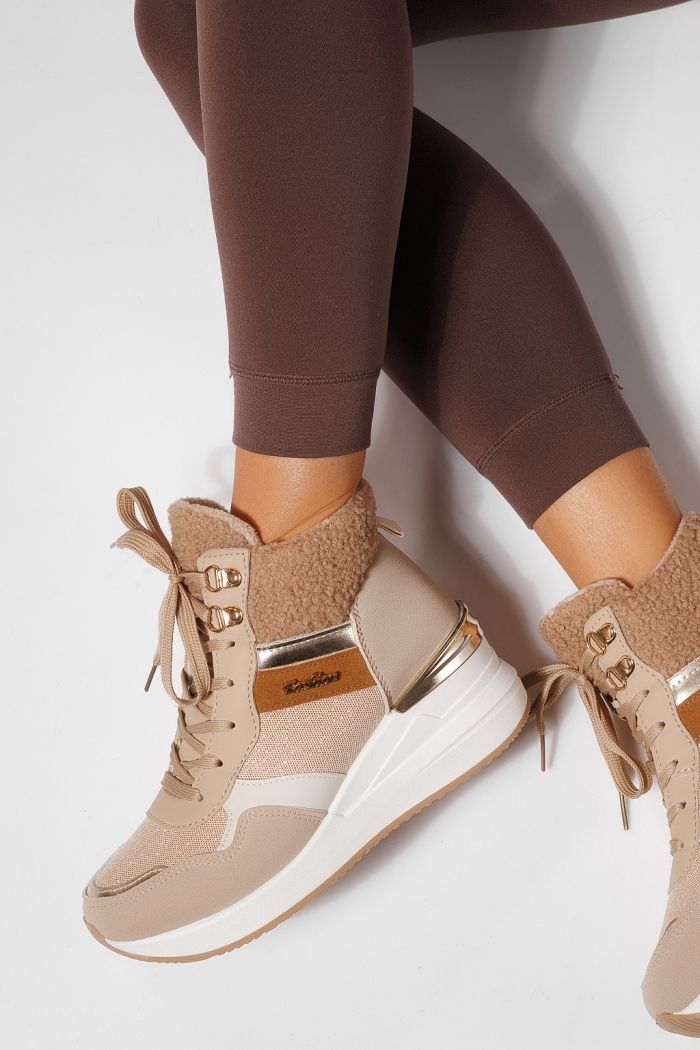 Női bélelt csizma khaki öko bőrből készült Ariana #23059