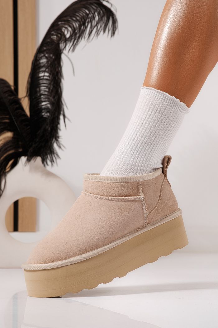 Női rövid csizma szőrmével UG bézs természetes bőrből készült Zina #23159