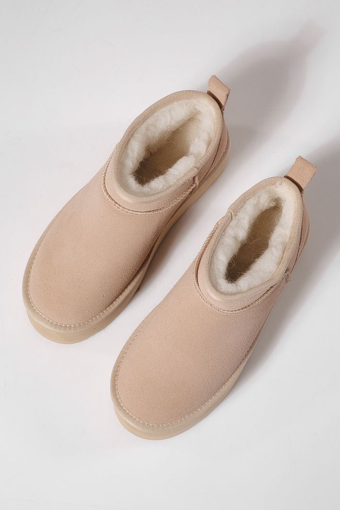 Női rövid csizma szőrmével UG bézs természetes bőrből készült Zina #23159