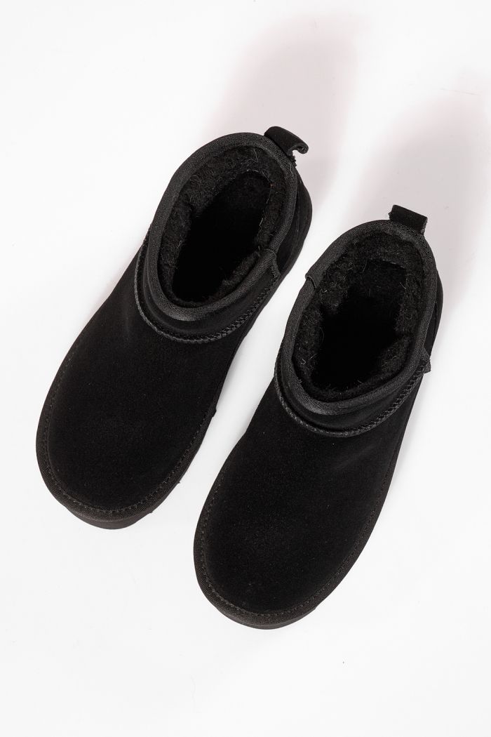 Női rövid csizma szőrmével UG fekete természetes bőrből készült Zina #23158