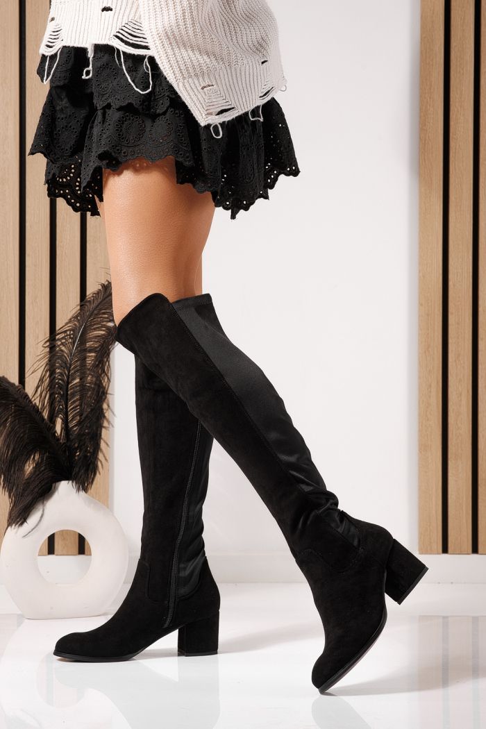 Női hosszú csizma béléssel fekete öko bőrből készült Rain #23102