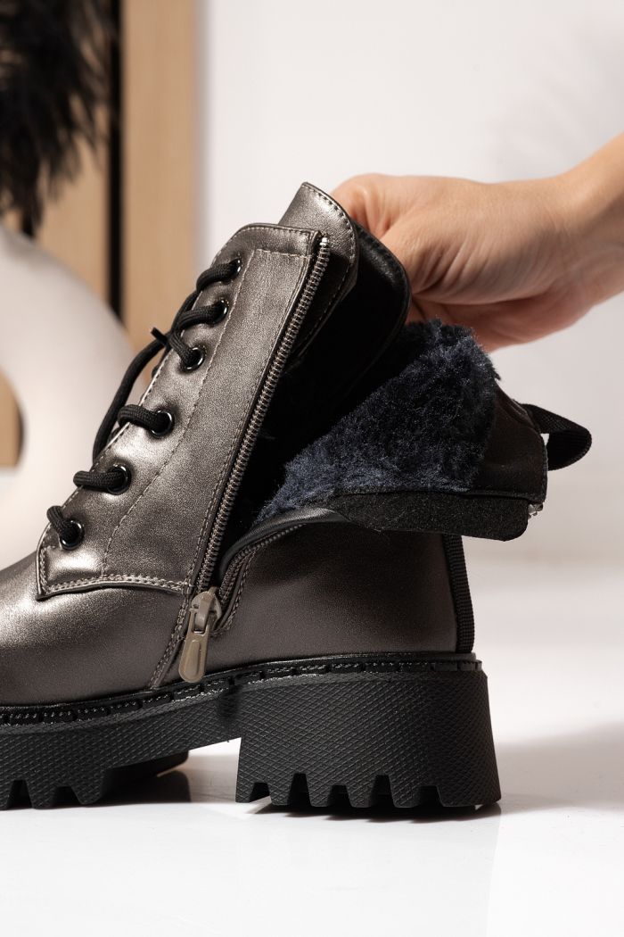 Lányka szürke szőrme csizma ekológikus bőrből Alina #23179