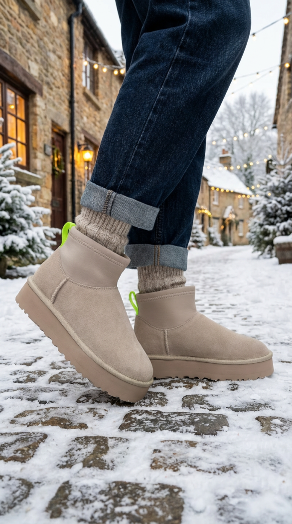 Rövid, bézs színű, Ug típusú, természetes bőrből készült, rövid női szőrme csizma Cecilia #23181