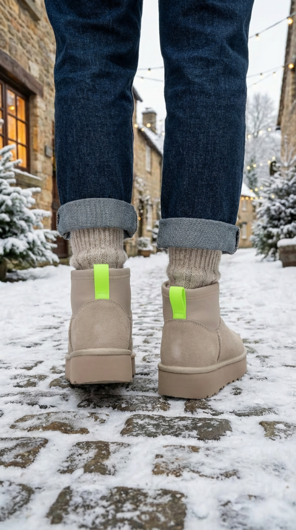 Rövid, bézs színű, Ug típusú, természetes bőrből készült, rövid női szőrme csizma Cecilia #23181