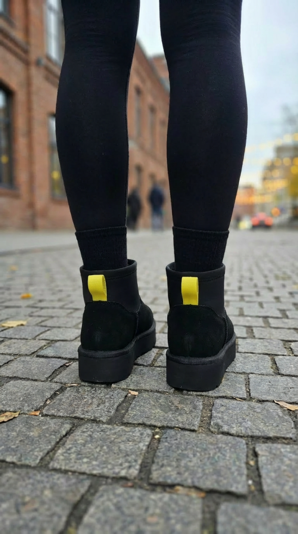 Női rövid, szőrmével bélelt Ug csizma fekete valódi bőrből, Cecilia #23180