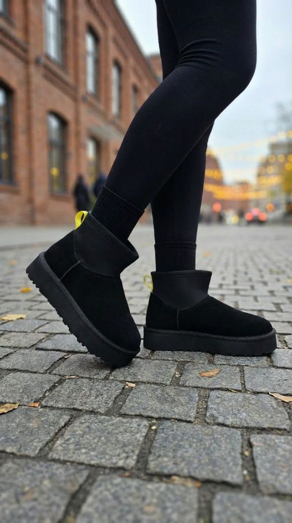 Női rövid, szőrmével bélelt Ug csizma fekete valódi bőrből, Cecilia #23180