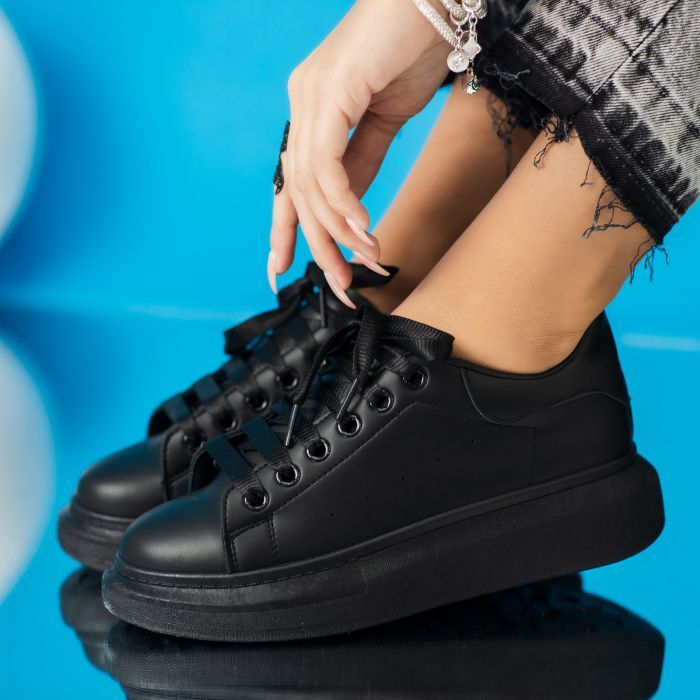 Női fekete ekológikus bőr tornacipő Raya #24197