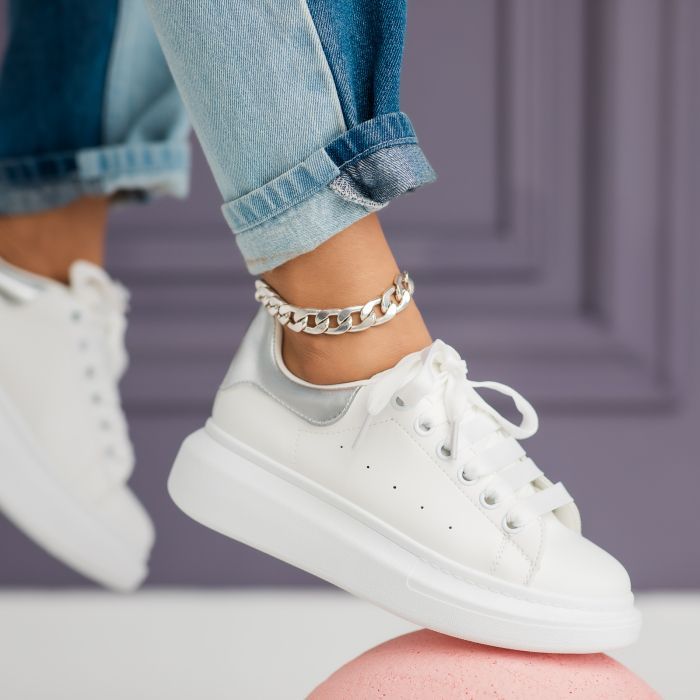 Női fehér sportcipő ekológikus bőrből Raya #24198